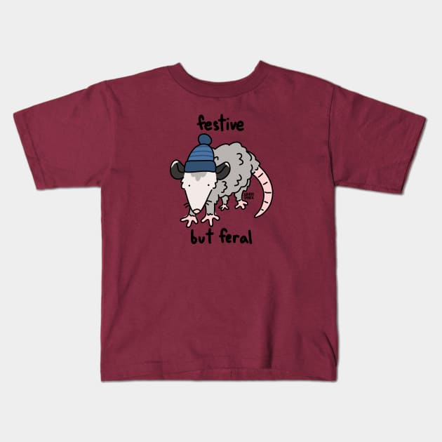 Festive but feral possum Kids T-Shirt by 2Birds1Pencil